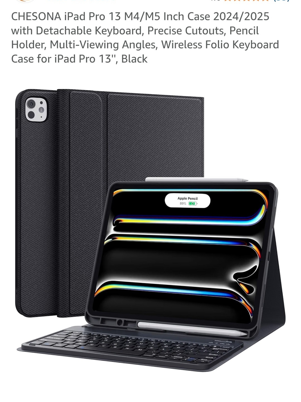 Wireless Detachable Keyboard Folio Case for iPad Pro 13" - Black